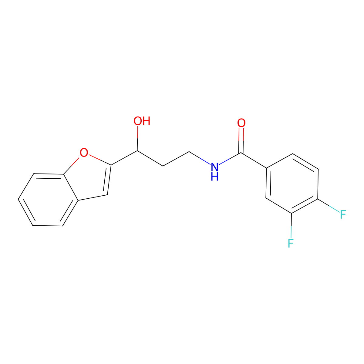 N-(3-(benzofuran-2-yl)-3-hydroxypropyl)-3,4-difluorobenzamide molecular structure, CAS 1448065-23-3