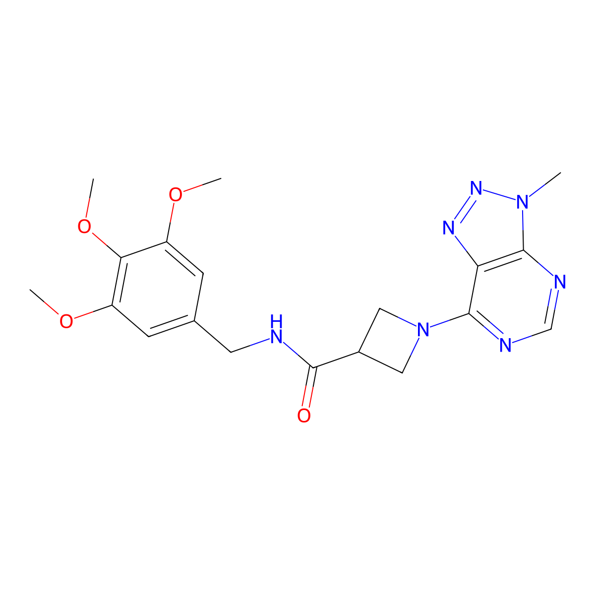 1-(3-methyl-3H-[1,2,3]triazolo[4,5-d]pyrimidin-7-yl)-N-(3,4,5-trimethoxybenzyl)azetidine-3-carboxamide molecular structure, CAS 1448065-24-4