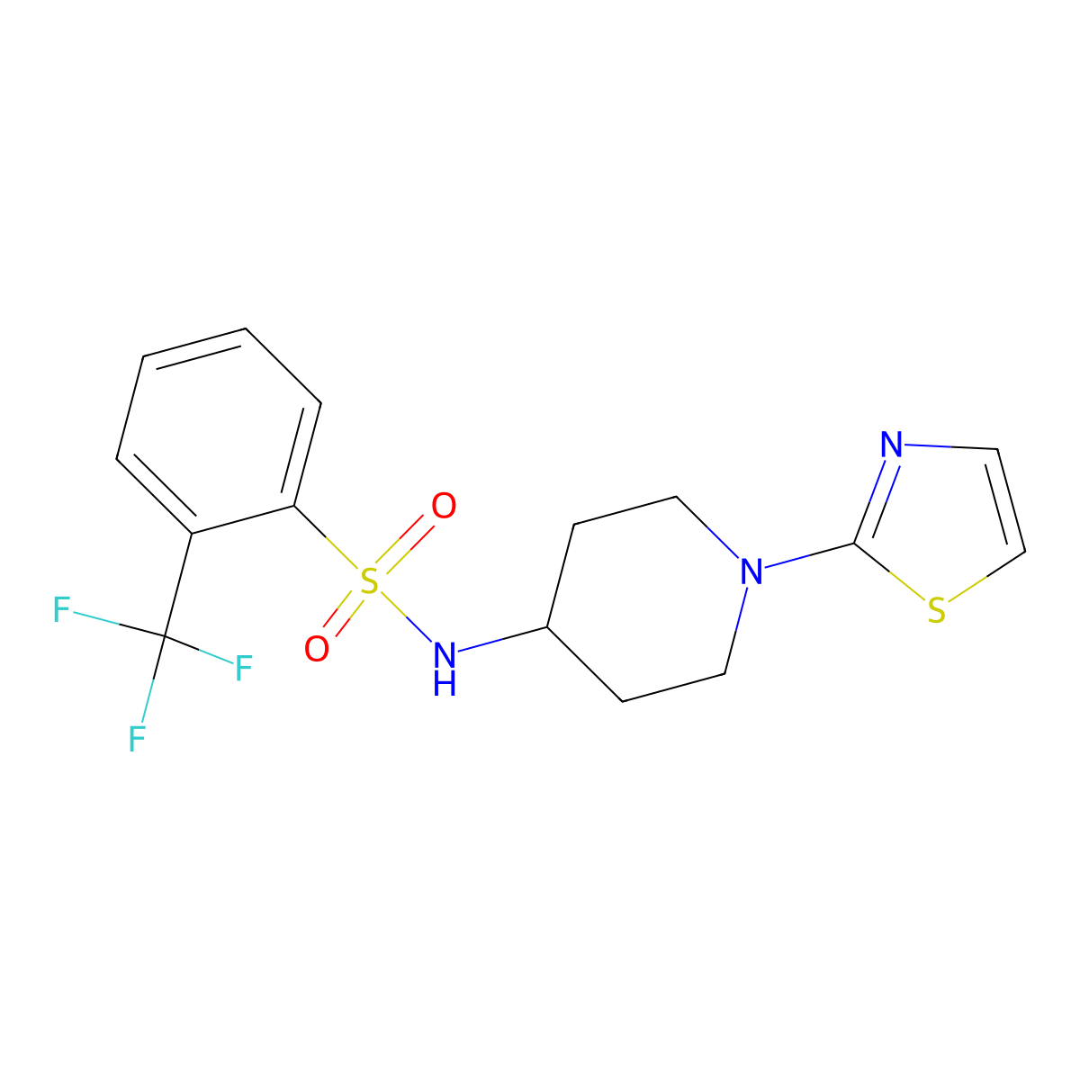 N-(1-(thiazol-2-yl)piperidin-4-yl)-2-(trifluoromethyl)benzenesulfonamide molecular structure, CAS 1448065-28-8