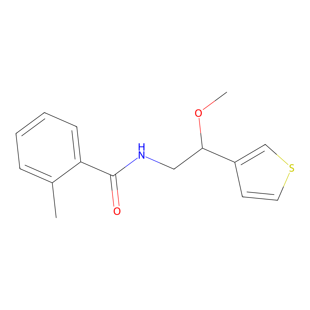 N-(2-methoxy-2-(thiophen-3-yl)ethyl)-2-methylbenzamide molecular structure, CAS 1448065-31-3