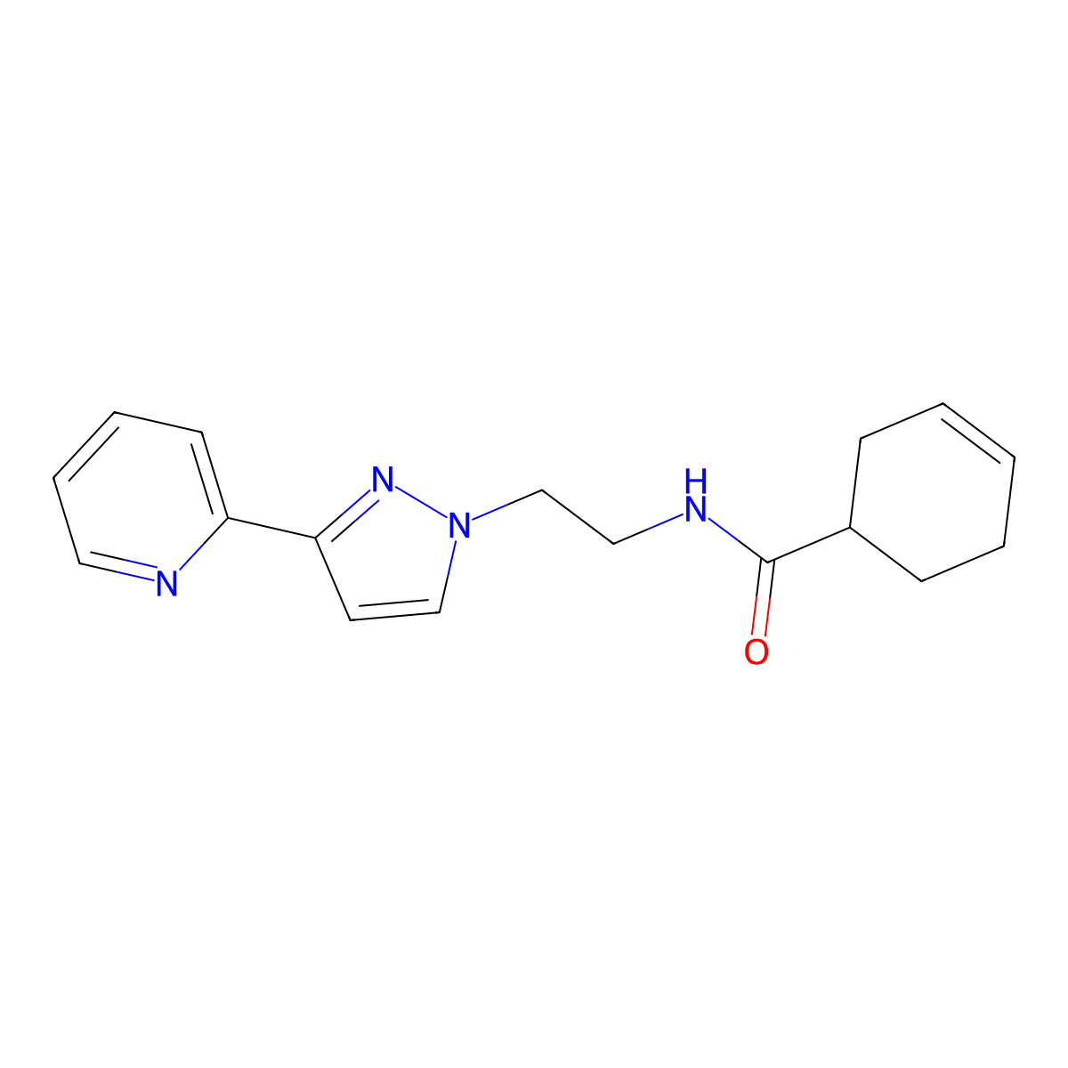 N-(2-(3-(pyridin-2-yl)-1H-pyrazol-1-yl)ethyl)cyclohex-3-enecarboxamide molecular structure, CAS 1448065-33-5