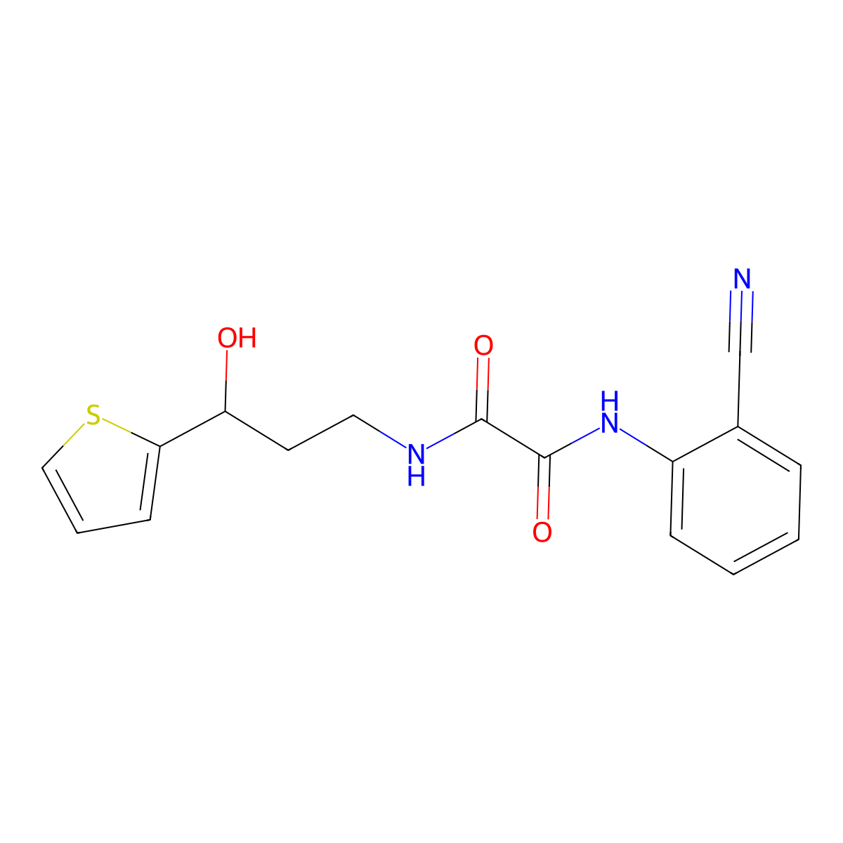N1-(2-cyanophenyl)-N2-(3-hydroxy-3-(thiophen-2-yl)propyl)oxalamide molecular structure, CAS 1448065-34-6