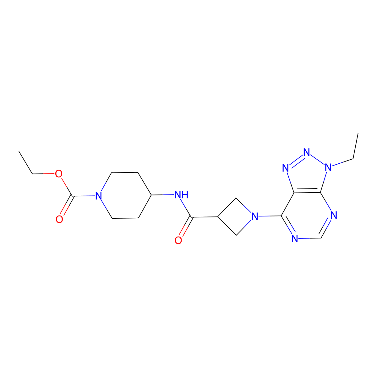 ethyl 4-(1-(3-ethyl-3H-[1,2,3]triazolo[4,5-d]pyrimidin-7-yl)azetidine-3-carboxamido)piperidine-1-carboxylate molecular structure, CAS 1448065-35-7