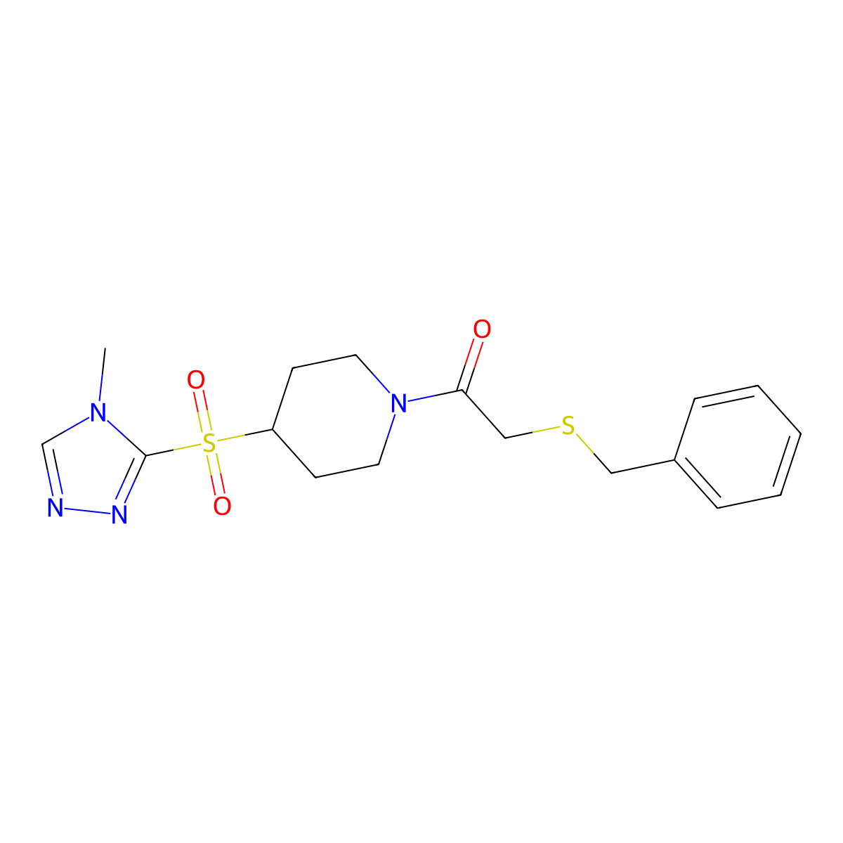 2-(benzylthio)-1-(4-((4-methyl-4H-1,2,4-triazol-3-yl)sulfonyl)piperidin-1-yl)ethanone molecular structure, CAS 1448065-41-5