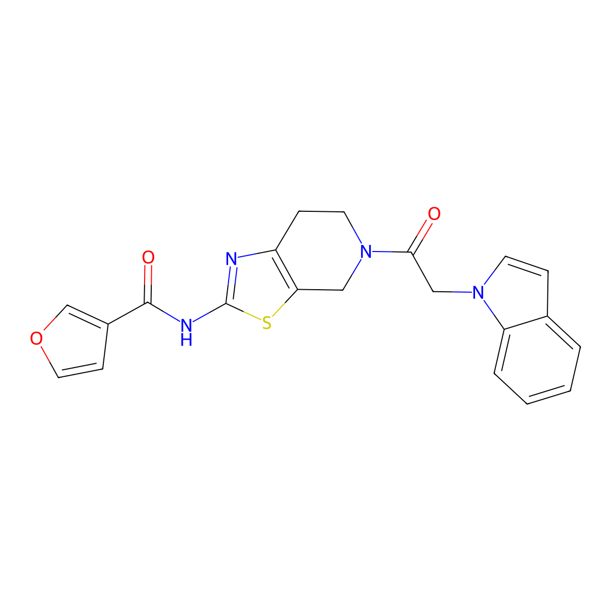 N-(5-(2-(1H-indol-1-yl)acetyl)-4,5,6,7-tetrahydrothiazolo[5,4-c]pyridin-2-yl)furan-3-carboxamide molecular structure, CAS 1448065-42-6