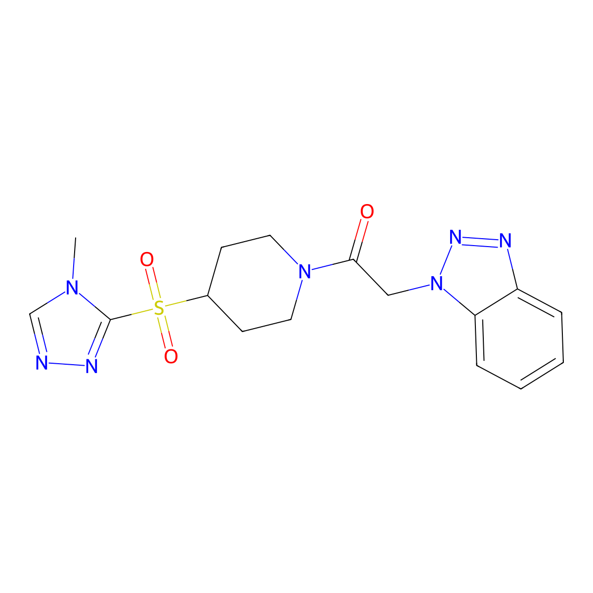 2-(1H-benzo[d][1,2,3]triazol-1-yl)-1-(4-((4-methyl-4H-1,2,4-triazol-3-yl)sulfonyl)piperidin-1-yl)ethanone molecular structure, CAS 1448065-49-3