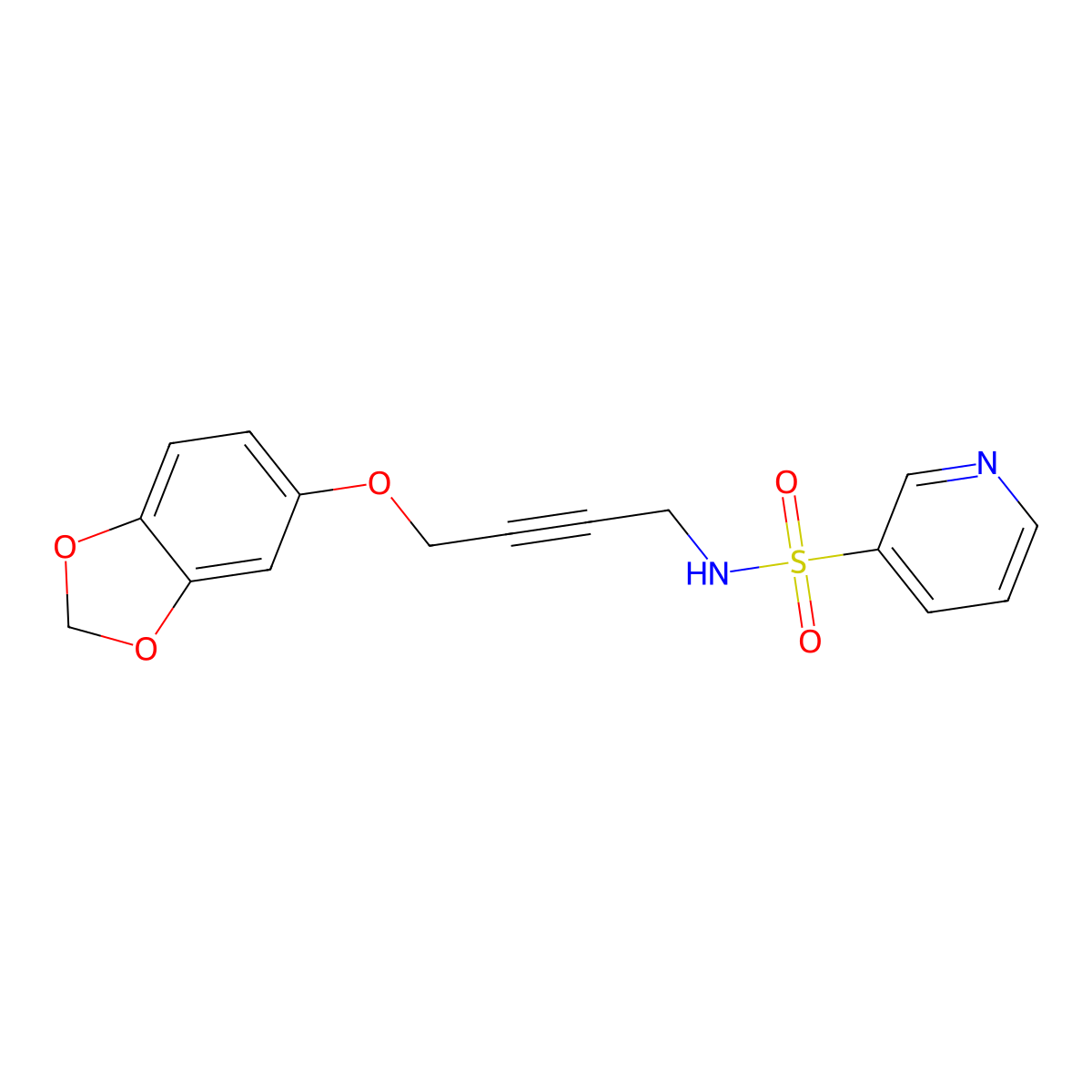 N-(4-(benzo[d][1,3]dioxol-5-yloxy)but-2-yn-1-yl)pyridine-3-sulfonamide molecular structure, CAS 1448065-50-6