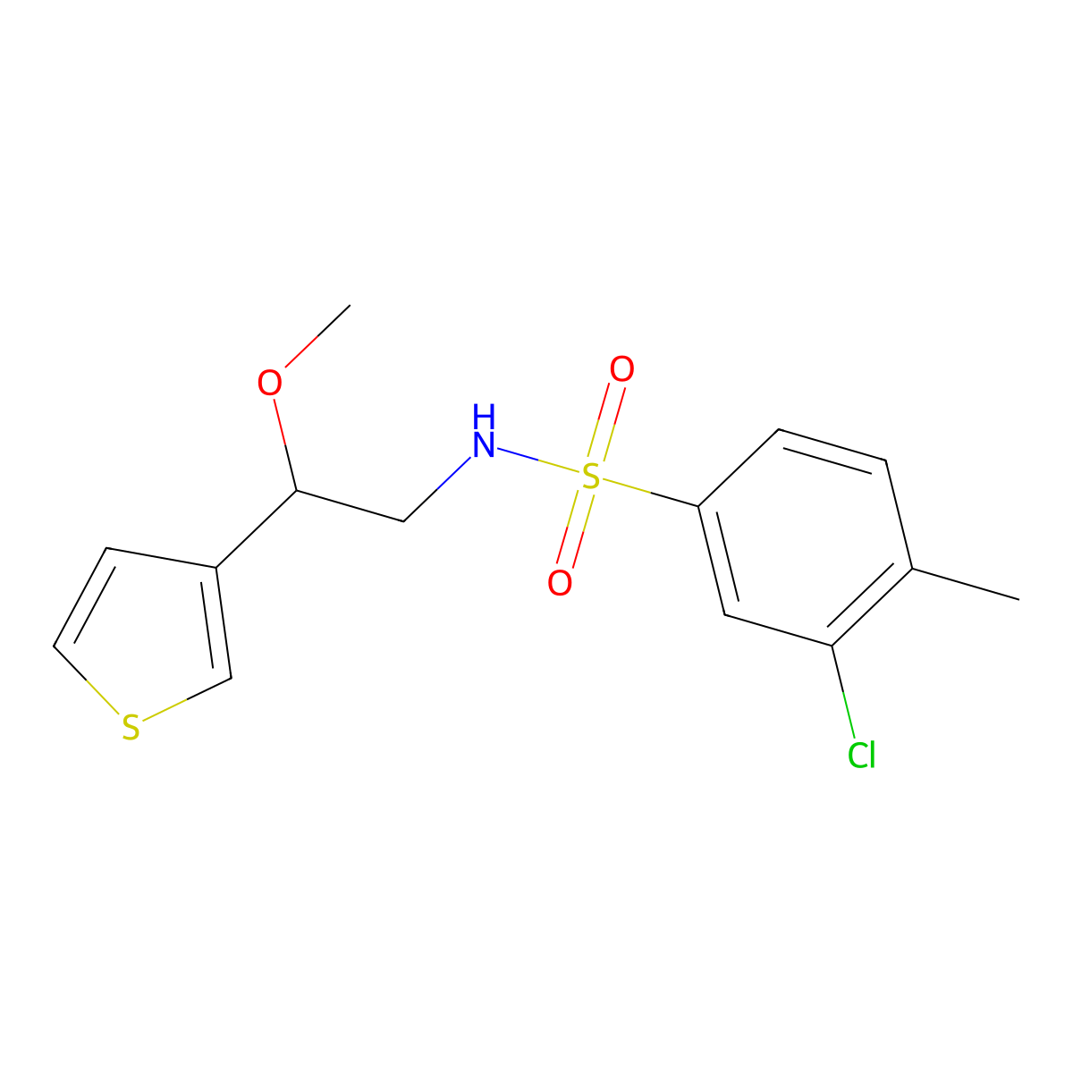3-chloro-N-(2-methoxy-2-(thiophen-3-yl)ethyl)-4-methylbenzenesulfonamide molecular structure, CAS 1448065-51-7