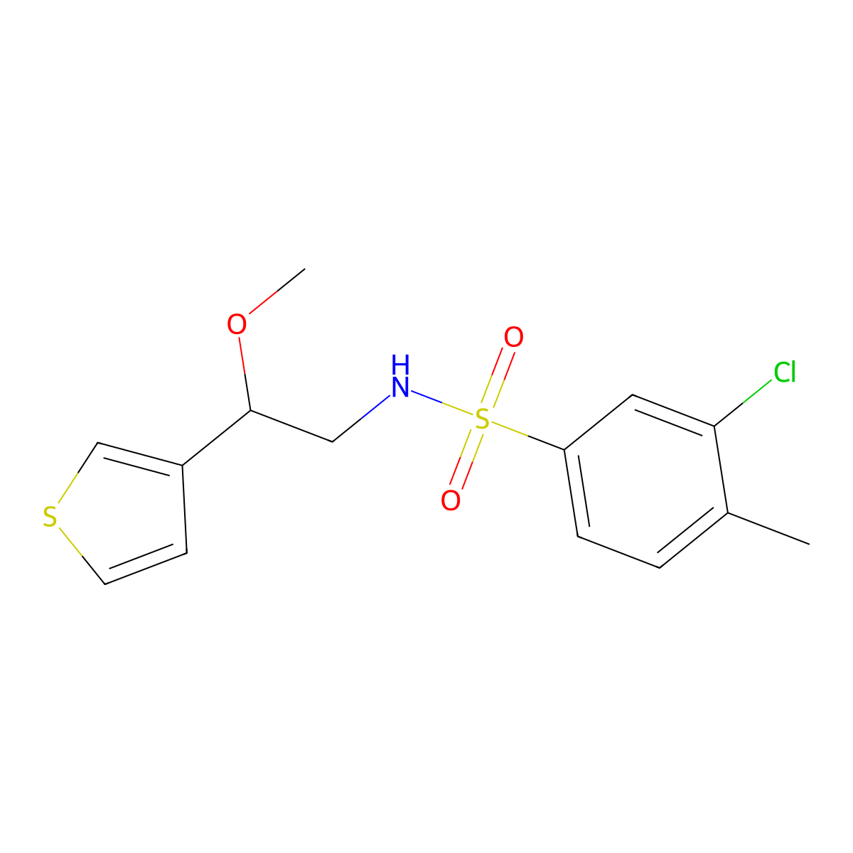 3-chloro-N-(2-methoxy-2-(thiophen-3-yl)ethyl)-4-methylbenzenesulfonamide molecular structure, CAS 1448065-51-7
