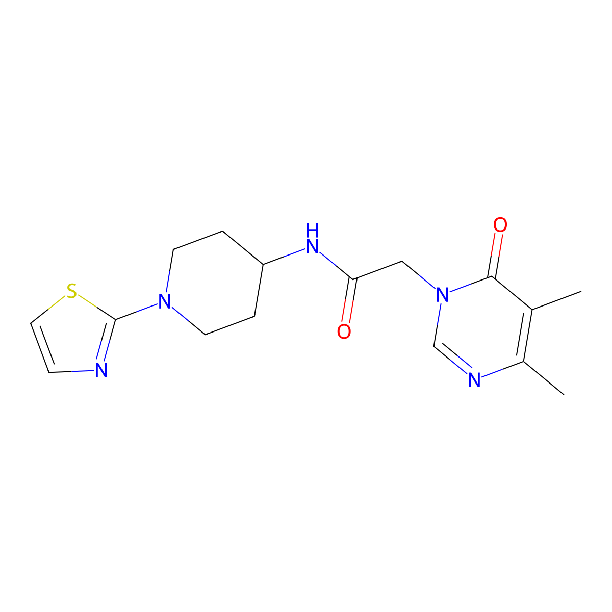2-(4,5-dimethyl-6-oxopyrimidin-1(6H)-yl)-N-(1-(thiazol-2-yl)piperidin-4-yl)acetamide molecular structure, CAS 1448065-53-9