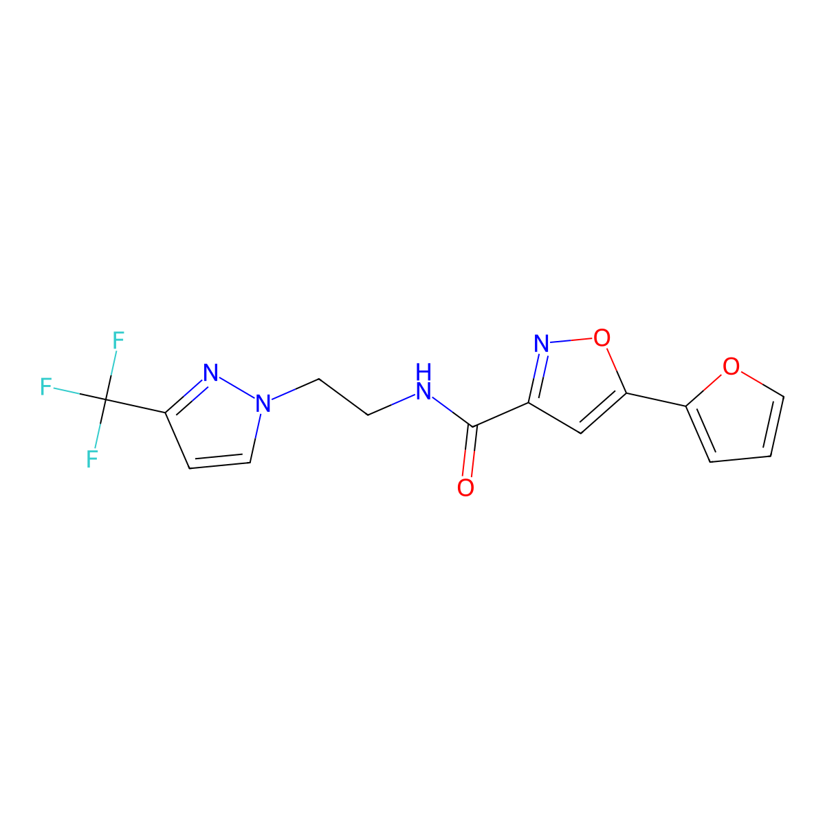 5-(furan-2-yl)-N-(2-(3-(trifluoromethyl)-1H-pyrazol-1-yl)ethyl)isoxazole-3-carboxamide molecular structure, CAS 1448065-54-0