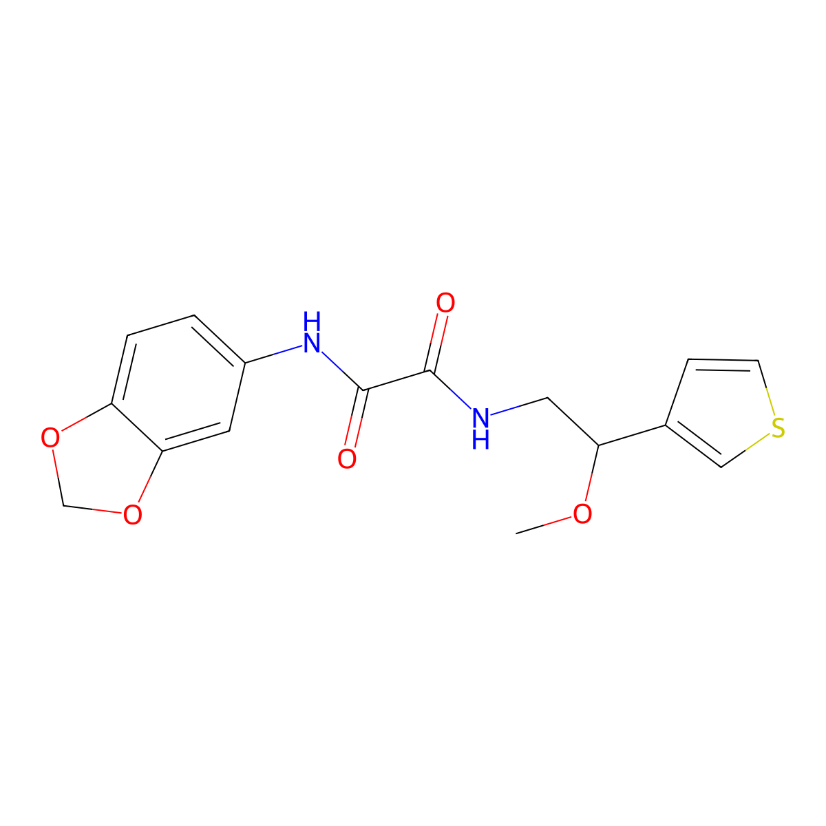 N1-(benzo[d][1,3]dioxol-5-yl)-N2-(2-methoxy-2-(thiophen-3-yl)ethyl)oxalamide molecular structure, CAS 1448065-58-4