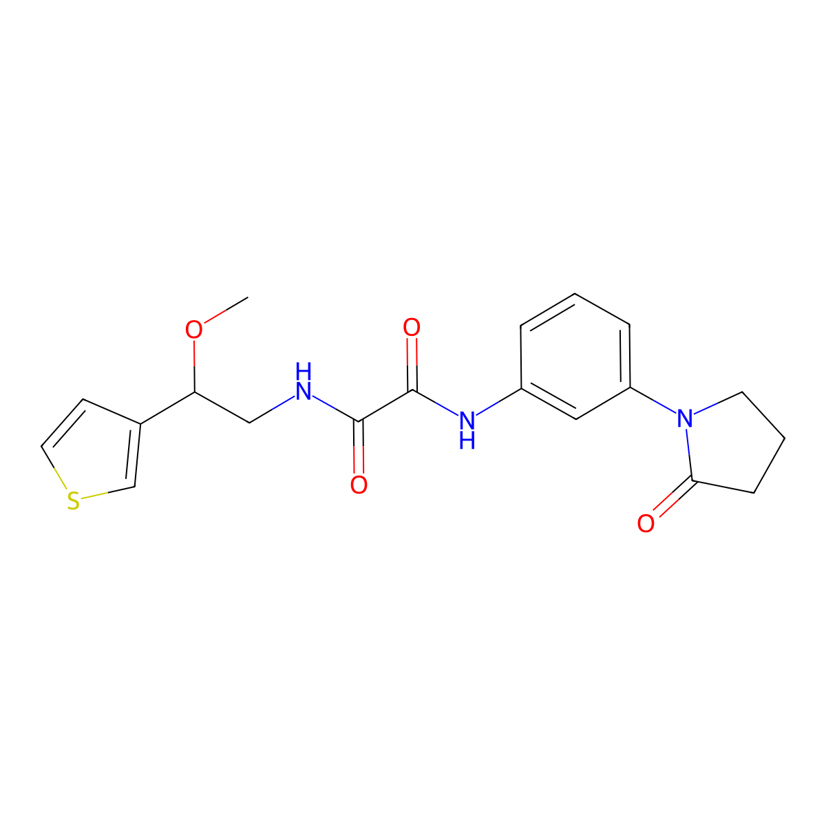 N1-(2-methoxy-2-(thiophen-3-yl)ethyl)-N2-(3-(2-oxopyrrolidin-1-yl)phenyl)oxalamide molecular structure, CAS 1448065-61-9