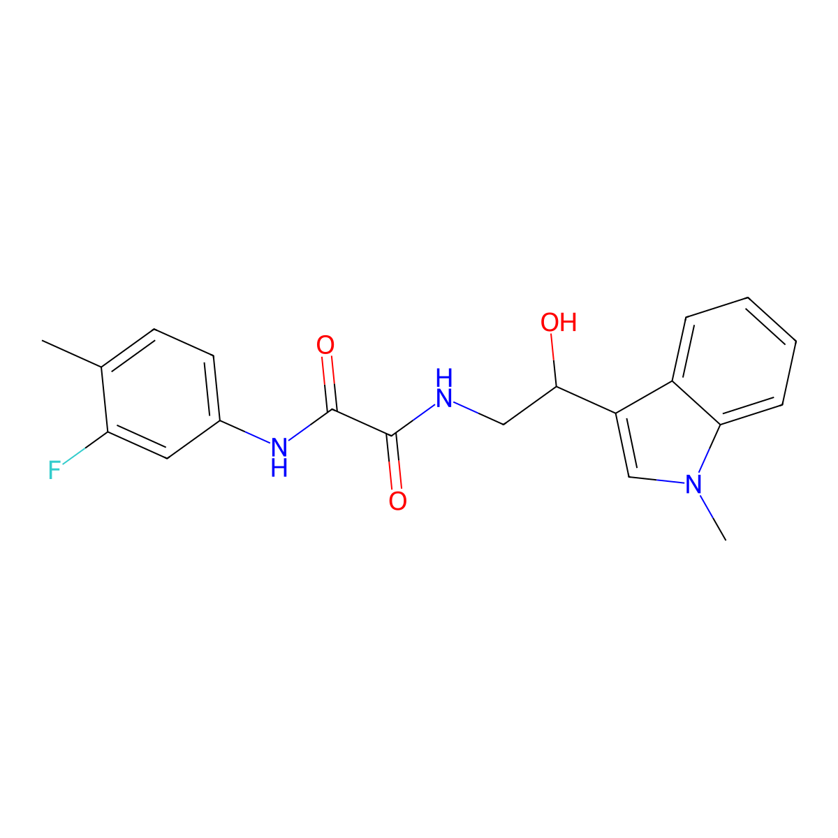 N1-(3-fluoro-4-methylphenyl)-N2-(2-hydroxy-2-(1-methyl-1H-indol-3-yl)ethyl)oxalamide molecular structure, CAS 1448065-62-0