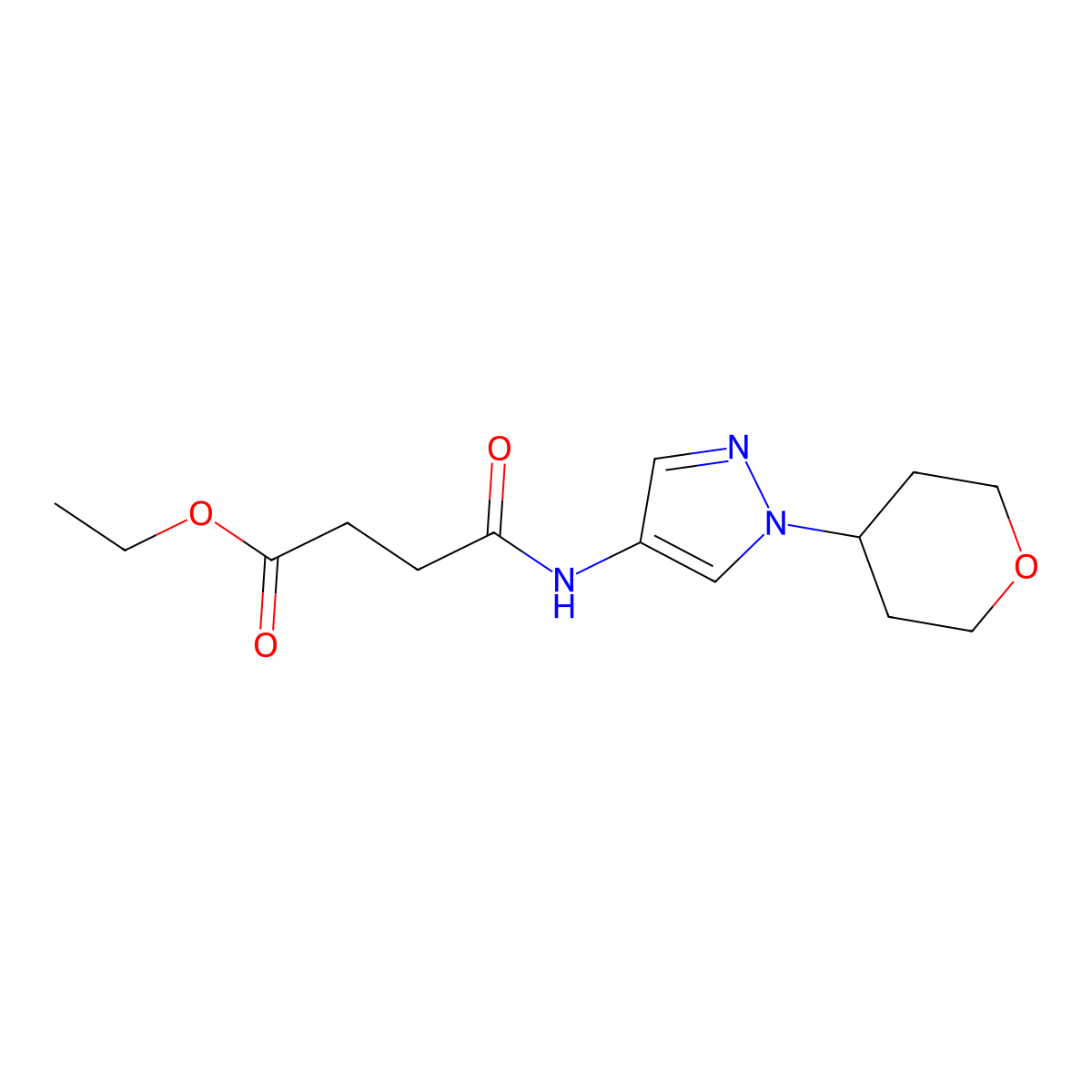 ethyl 4-oxo-4-((1-(tetrahydro-2H-pyran-4-yl)-1H-pyrazol-4-yl)amino)butanoate molecular structure, CAS 1448065-63-1