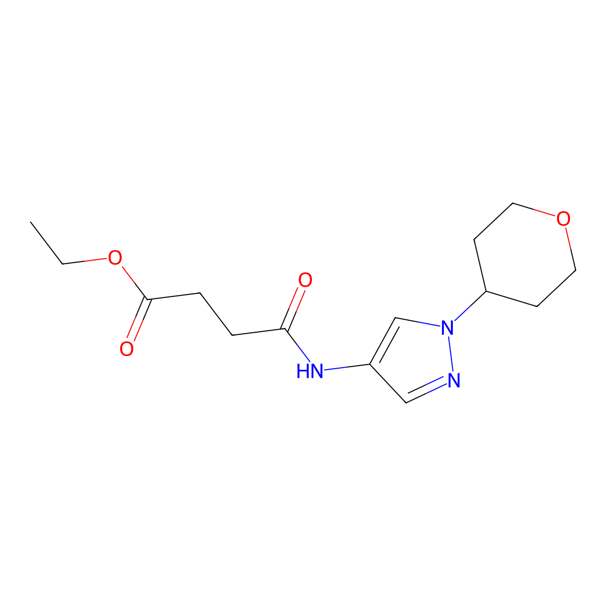 ethyl 4-oxo-4-((1-(tetrahydro-2H-pyran-4-yl)-1H-pyrazol-4-yl)amino)butanoate molecular structure, CAS 1448065-63-1