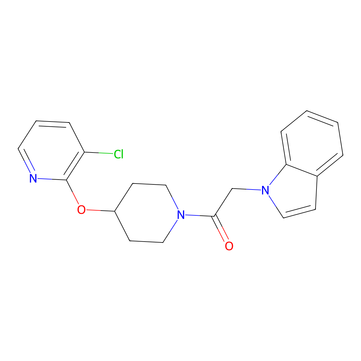 1-(4-((3-chloropyridin-2-yl)oxy)piperidin-1-yl)-2-(1H-indol-1-yl)ethanone molecular structure, CAS 1448065-64-2