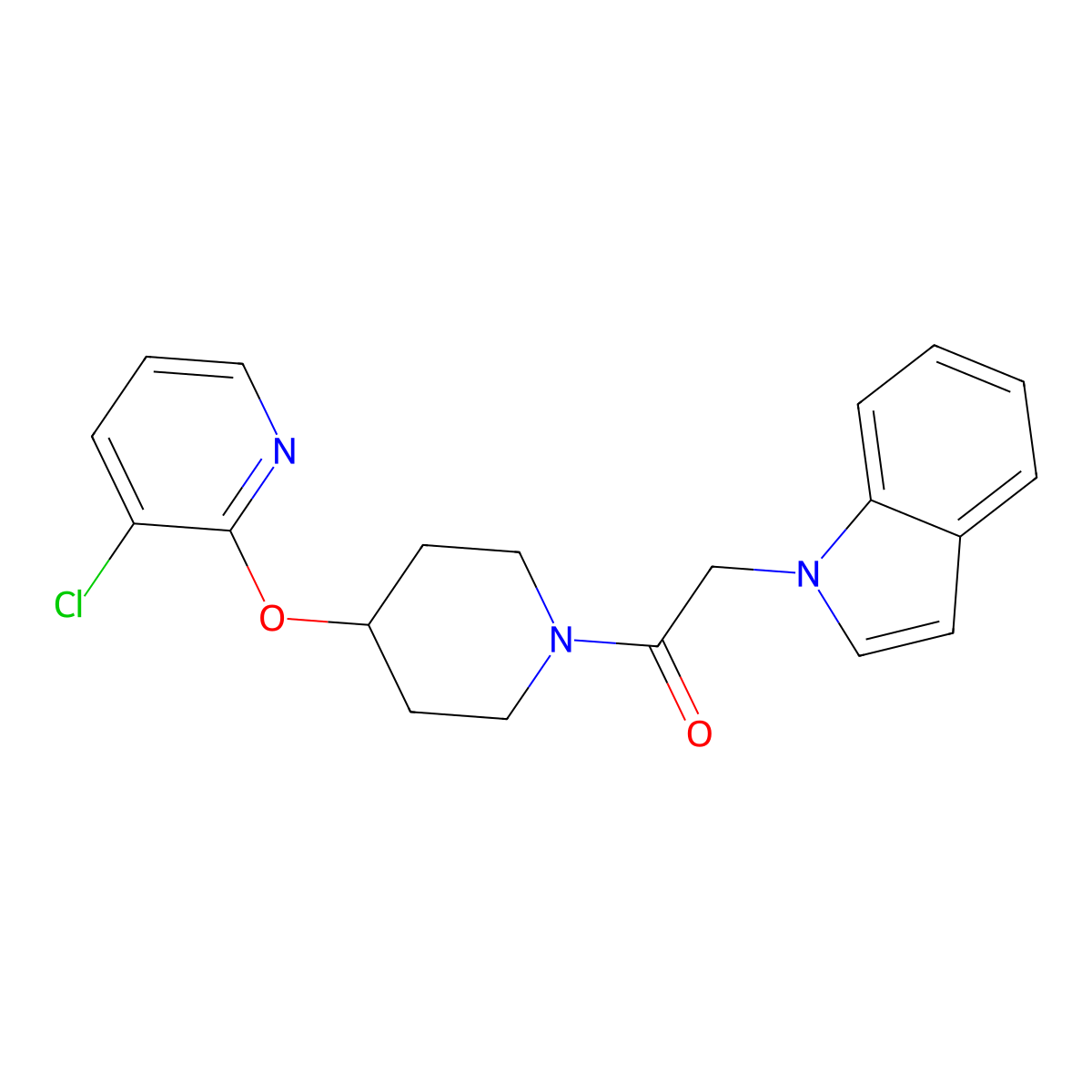 1-(4-((3-chloropyridin-2-yl)oxy)piperidin-1-yl)-2-(1H-indol-1-yl)ethanone molecular structure, CAS 1448065-64-2