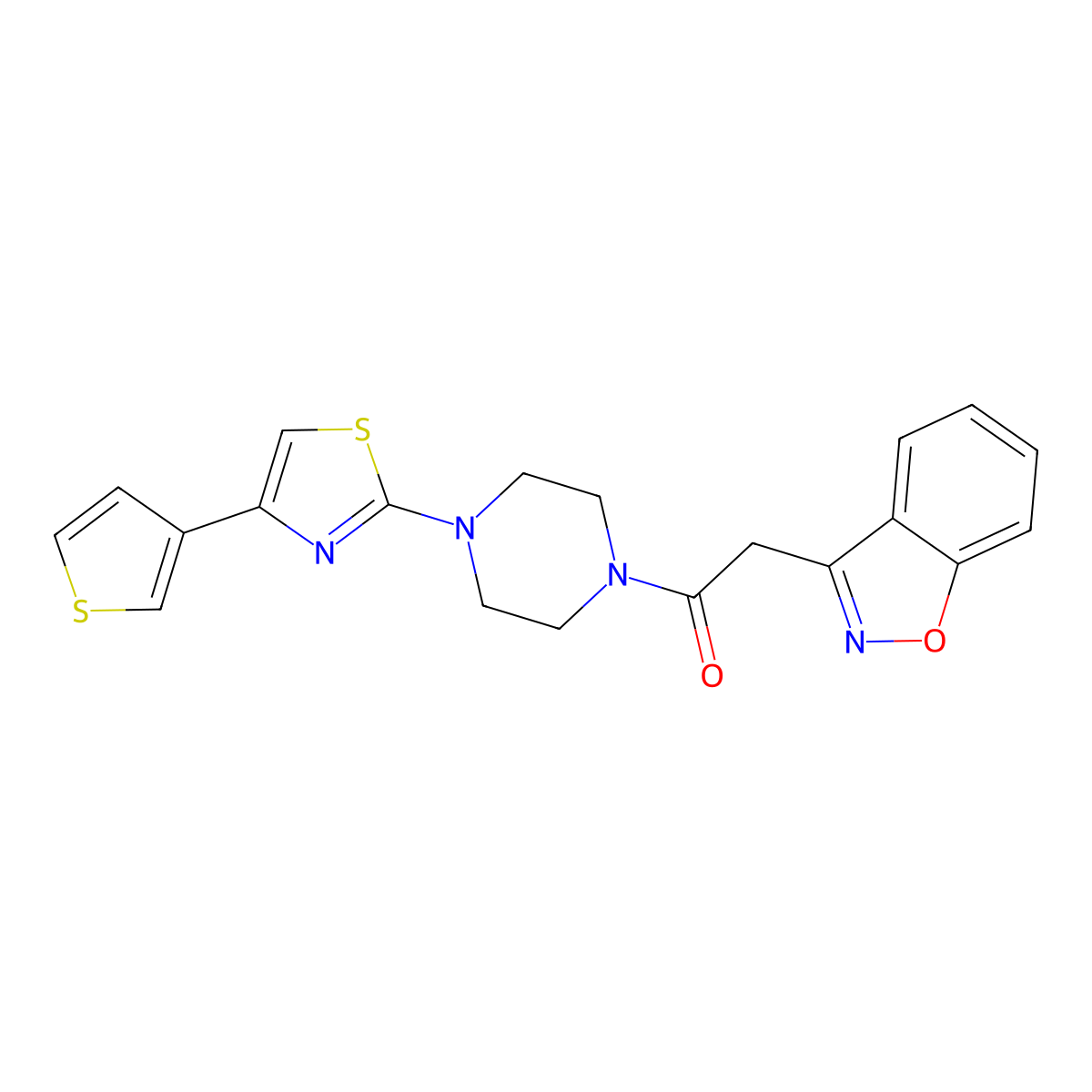 2-(Benzo[d]isoxazol-3-yl)-1-(4-(4-(thiophen-3-yl)thiazol-2-yl)piperazin-1-yl)ethanone molecular structure, CAS 1448065-65-3