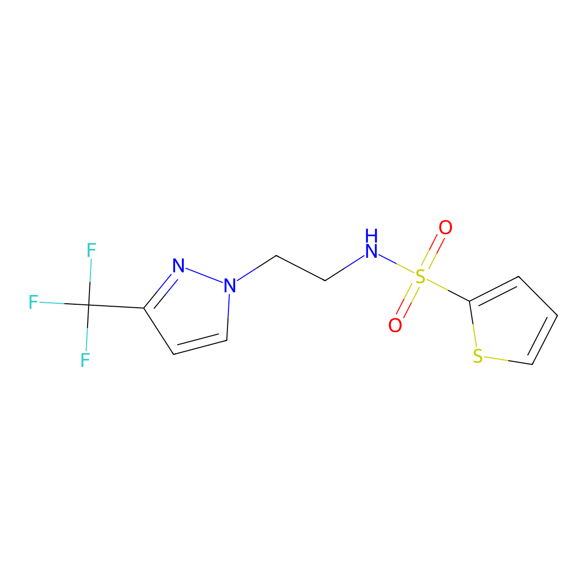 N-(2-(3-(trifluoromethyl)-1H-pyrazol-1-yl)ethyl)thiophene-2-sulfonamide molecular structure, CAS 1448065-67-5