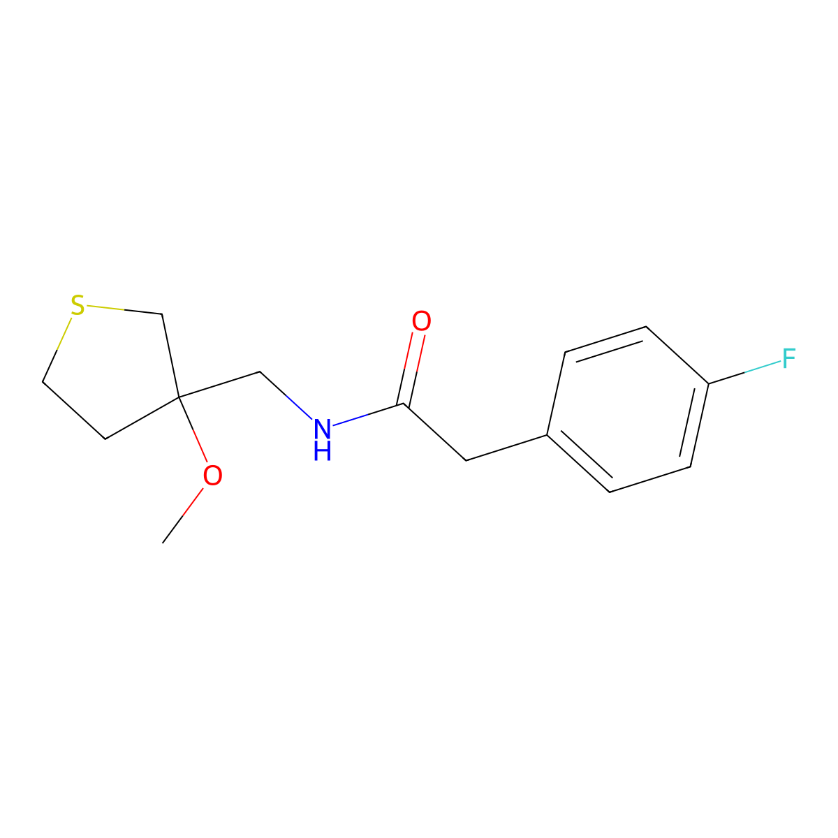 2-(4-fluorophenyl)-N-((3-methoxytetrahydrothiophen-3-yl)methyl)acetamide molecular structure, CAS 1448065-68-6