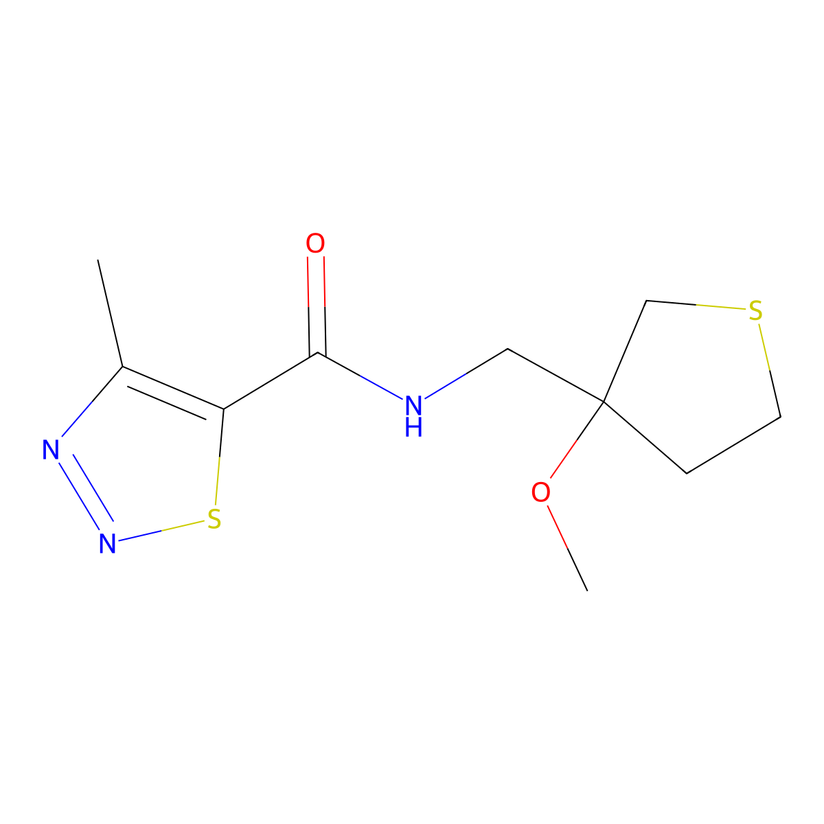 N-((3-methoxytetrahydrothiophen-3-yl)methyl)-4-methyl-1,2,3-thiadiazole-5-carboxamide molecular structure, CAS 1448065-70-0