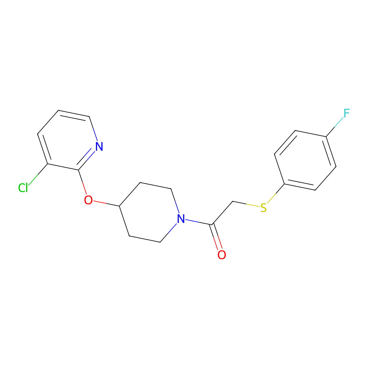 1-(4-((3-Chloropyridin-2-yl)oxy)piperidin-1-yl)-2-((4-fluorophenyl)thio)ethanone molecular structure, CAS 1448065-71-1