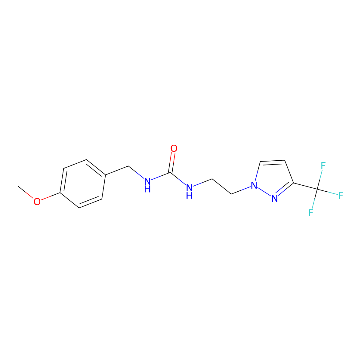 1-(4-methoxybenzyl)-3-(2-(3-(trifluoromethyl)-1H-pyrazol-1-yl)ethyl)urea molecular structure, CAS 1448065-72-2