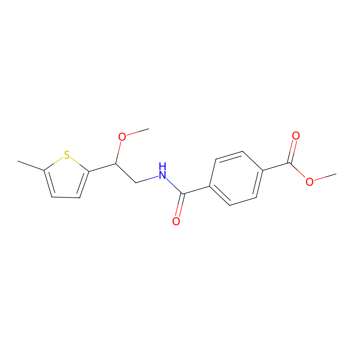 Methyl 4-((2-methoxy-2-(5-methylthiophen-2-yl)ethyl)carbamoyl)benzoate molecular structure, CAS 1448065-76-6
