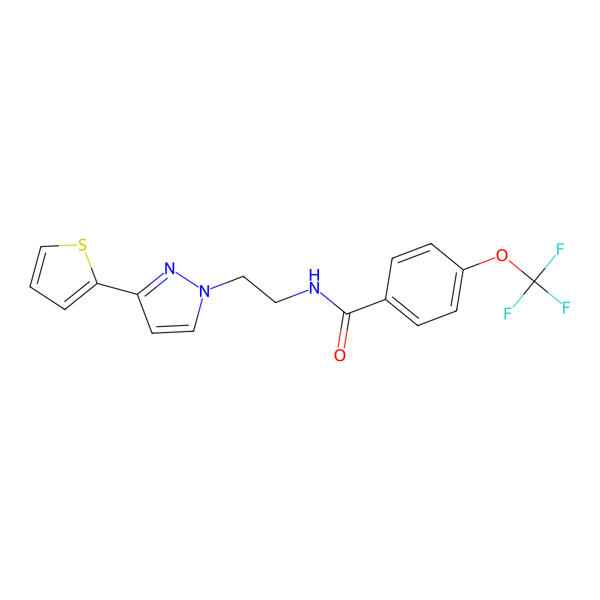 N-(2-(3-(thiophen-2-yl)-1H-pyrazol-1-yl)ethyl)-4-(trifluoromethoxy)benzamide molecular structure, CAS 1448065-79-9