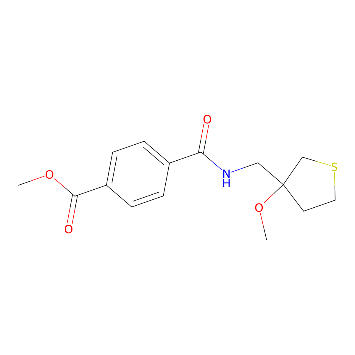 Methyl 4-(((3-methoxytetrahydrothiophen-3-yl)methyl)carbamoyl)benzoate molecular structure, CAS 1448065-84-6