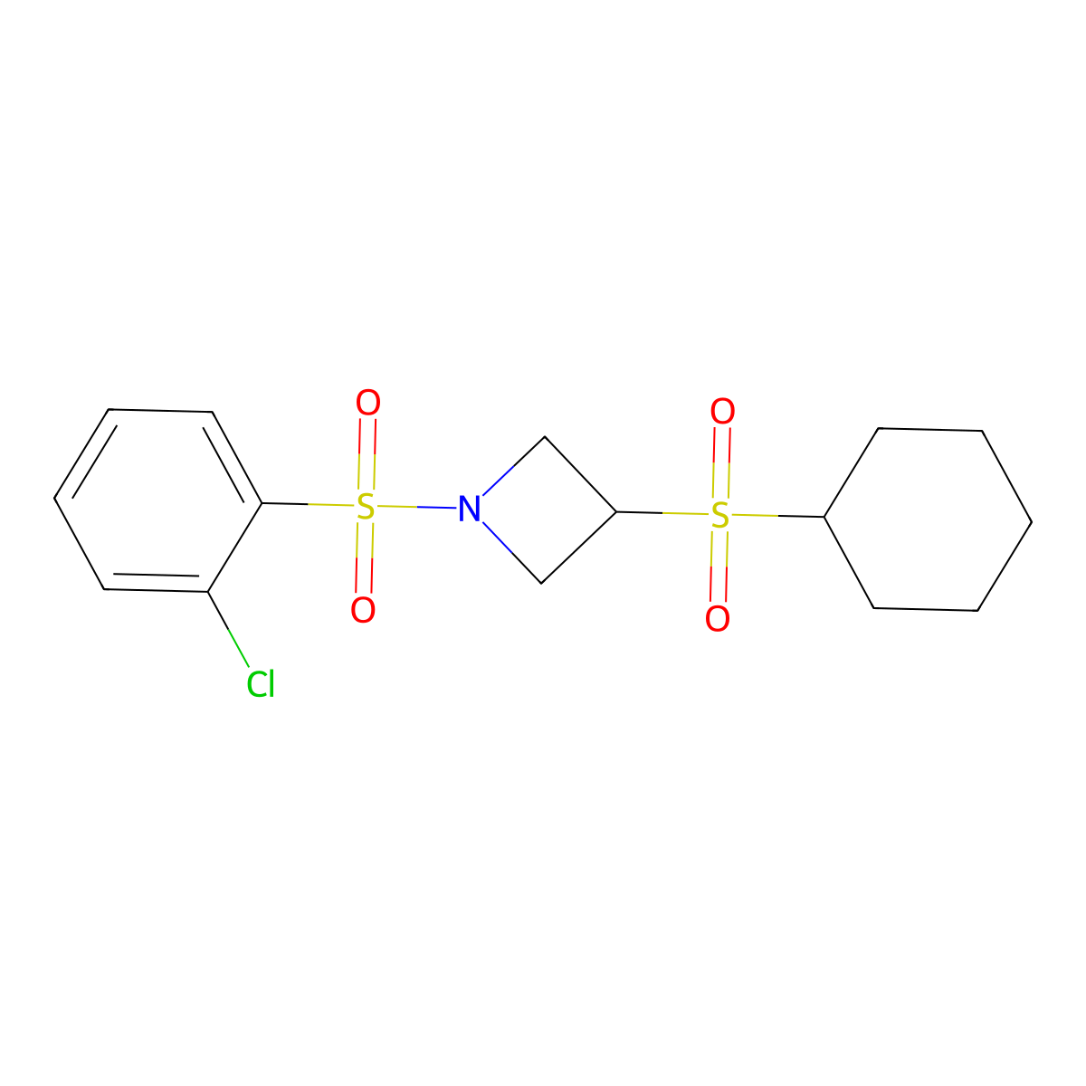 1-((2-Chlorophenyl)sulfonyl)-3-(cyclohexylsulfonyl)azetidine molecular structure, CAS 1448065-90-4