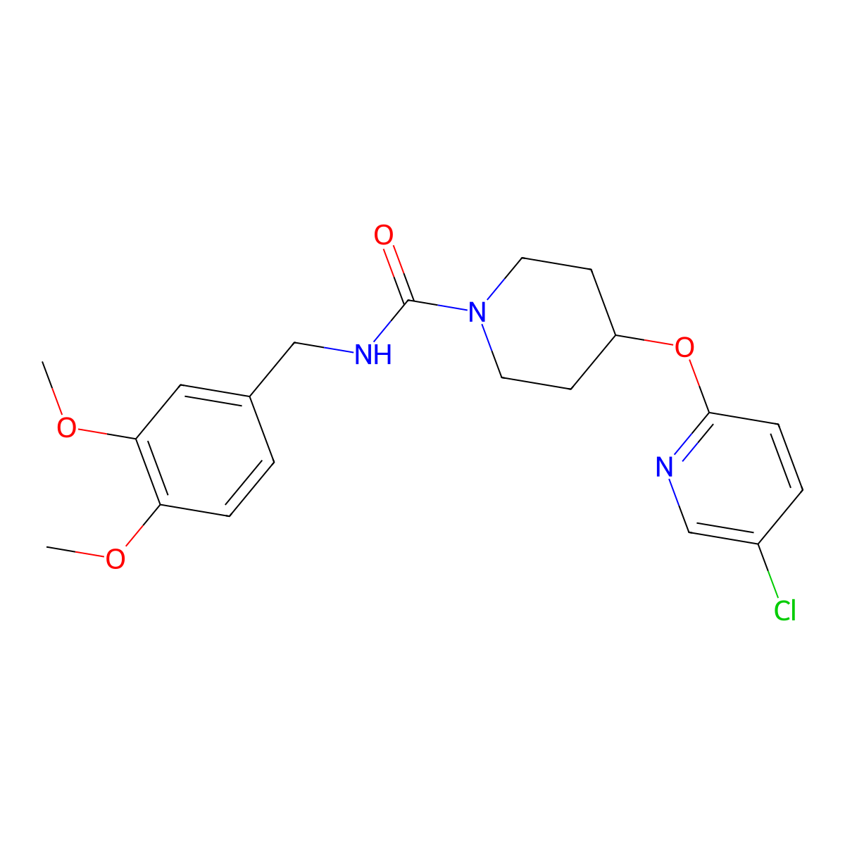 4-((5-chloropyridin-2-yl)oxy)-N-(3,4-dimethoxybenzyl)piperidine-1-carboxamide molecular structure, CAS 1448065-94-8