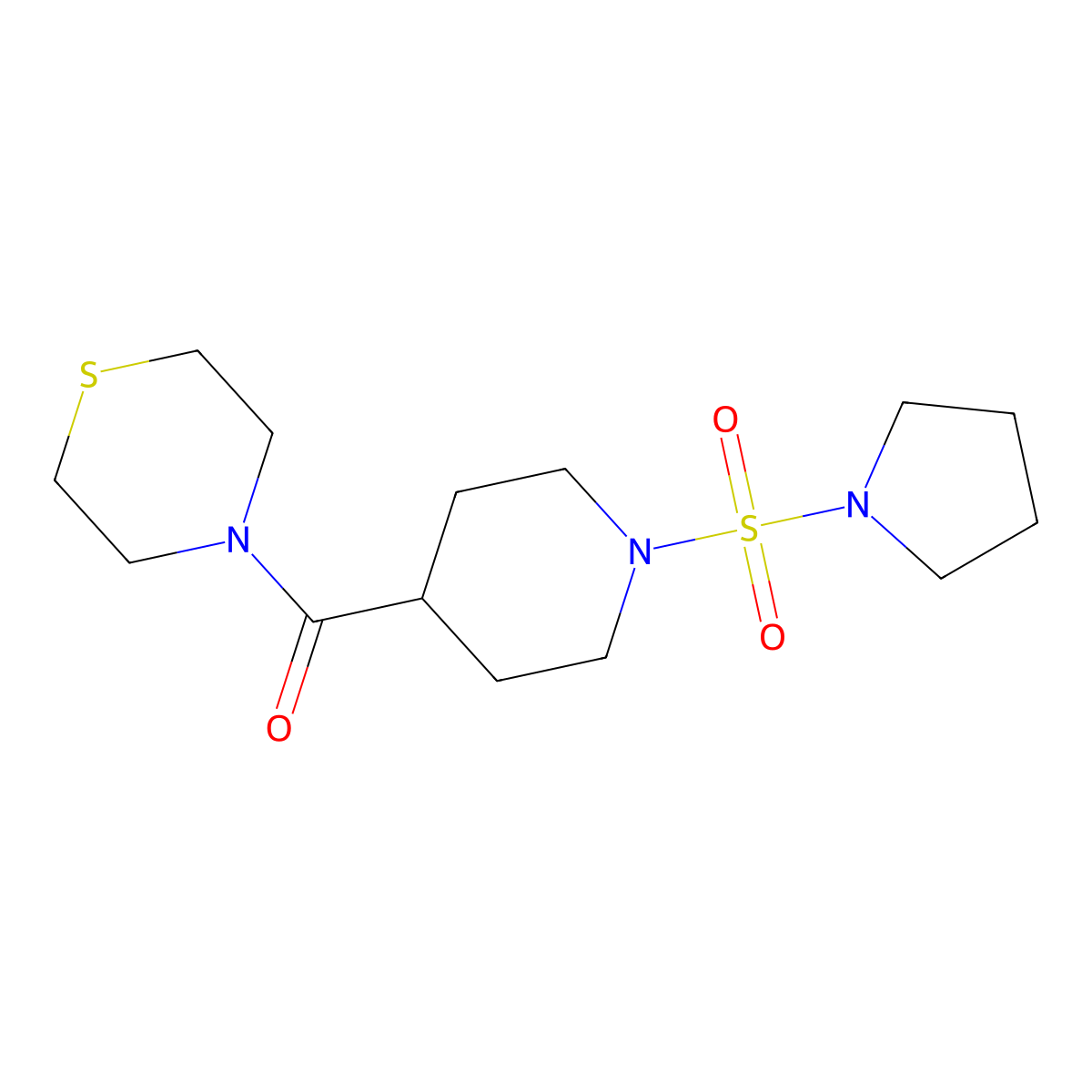 (1-(Pyrrolidin-1-ylsulfonyl)piperidin-4-yl)(thiomorpholino)methanone molecular structure, CAS 1448065-97-1