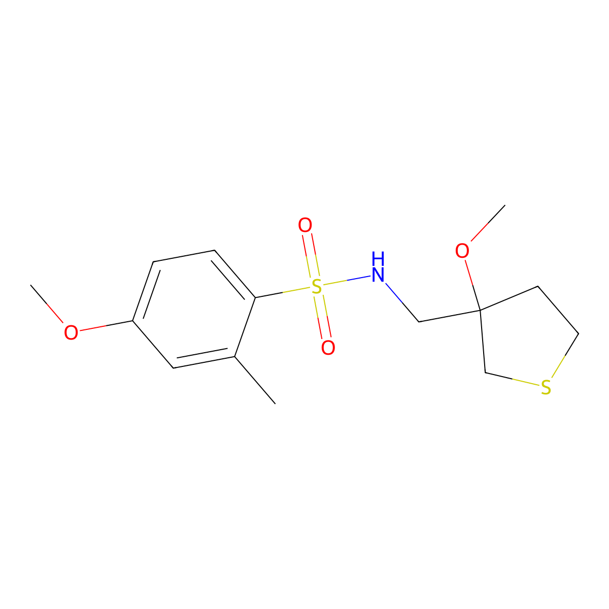 4-methoxy-N-((3-methoxytetrahydrothiophen-3-yl)methyl)-2-methylbenzenesulfonamide molecular structure, CAS 1448066-03-2