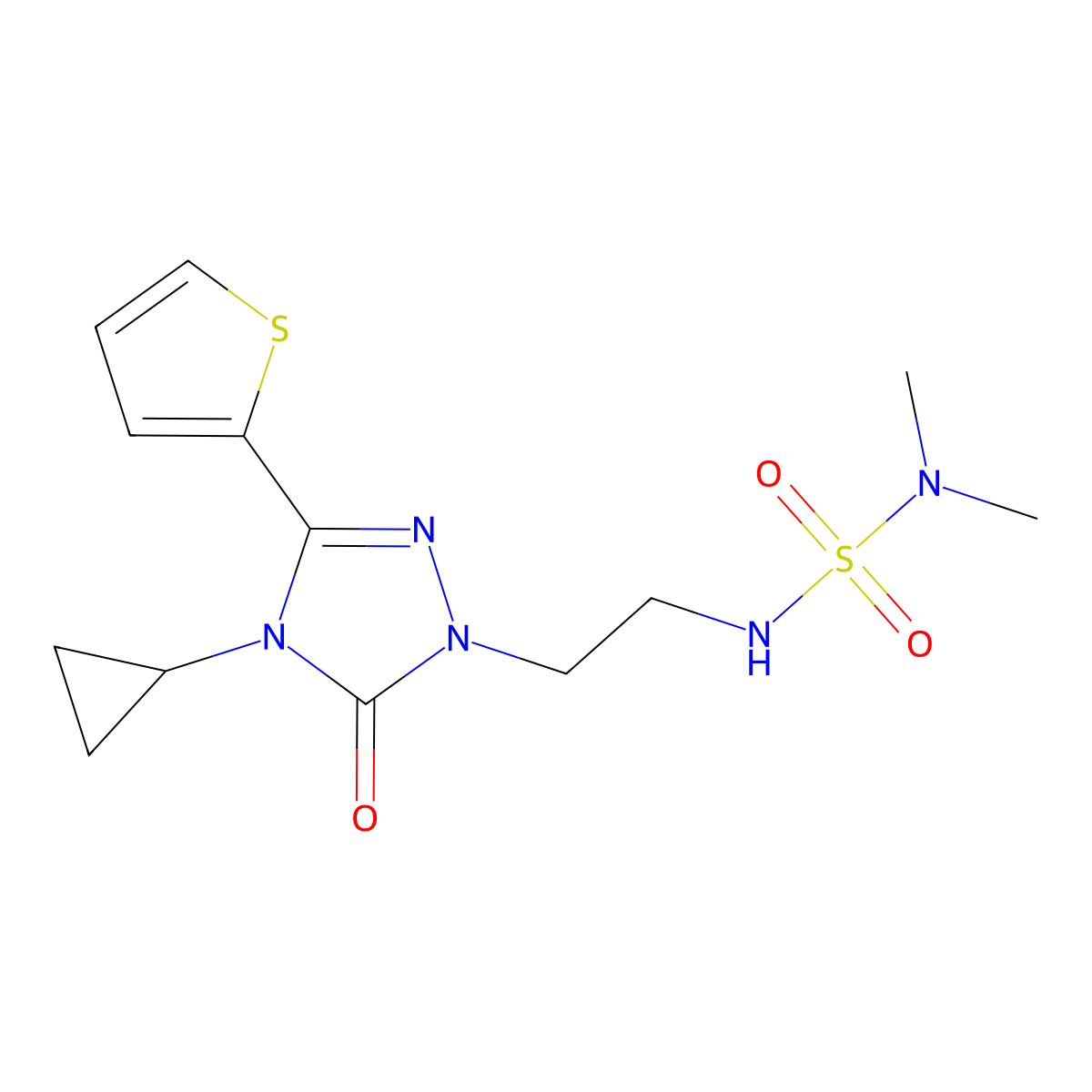 4-cyclopropyl-1-{2-[(dimethylsulfamoyl)amino]ethyl}-3-(thiophen-2-yl)-4,5-dihydro-1H-1,2,4-triazol-5-one molecular structure, CAS 1448066-07-6