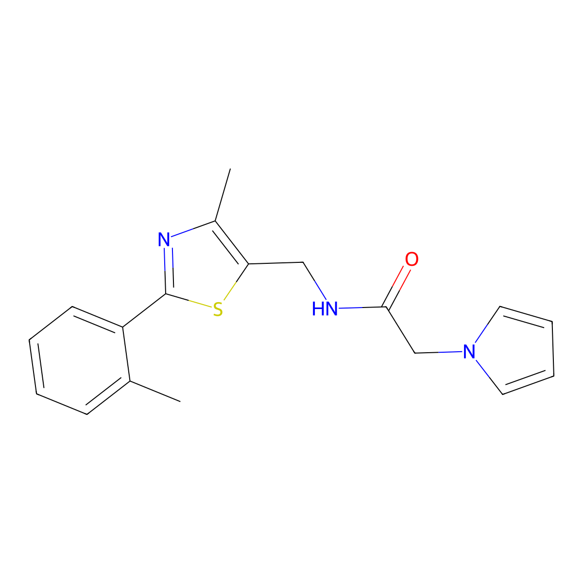 N-((4-methyl-2-(o-tolyl)thiazol-5-yl)methyl)-2-(1H-pyrrol-1-yl)acetamide molecular structure, CAS 1448066-20-3