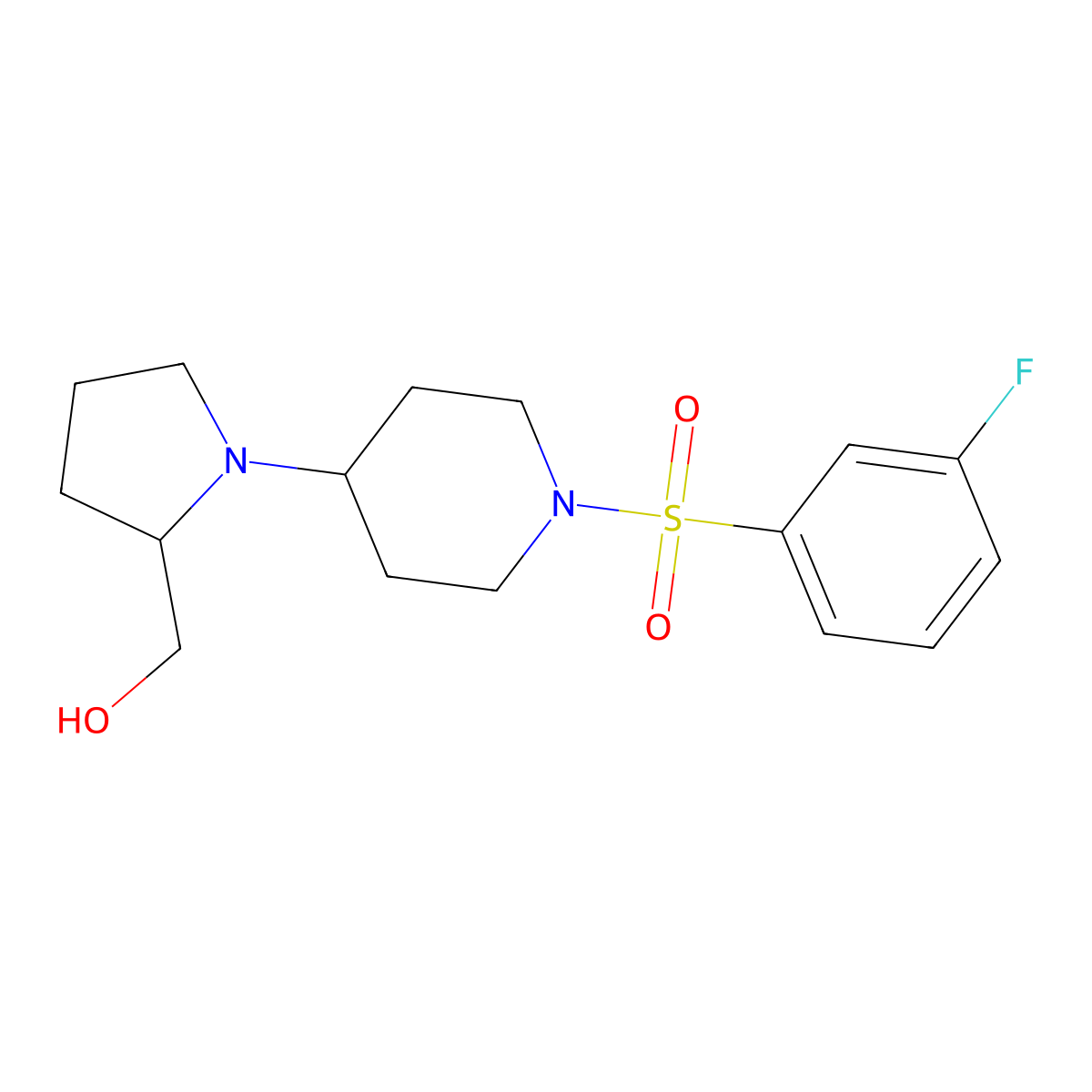(1-(1-((3-Fluorophenyl)sulfonyl)piperidin-4-yl)pyrrolidin-2-yl)methanol molecular structure, CAS 1448066-27-0