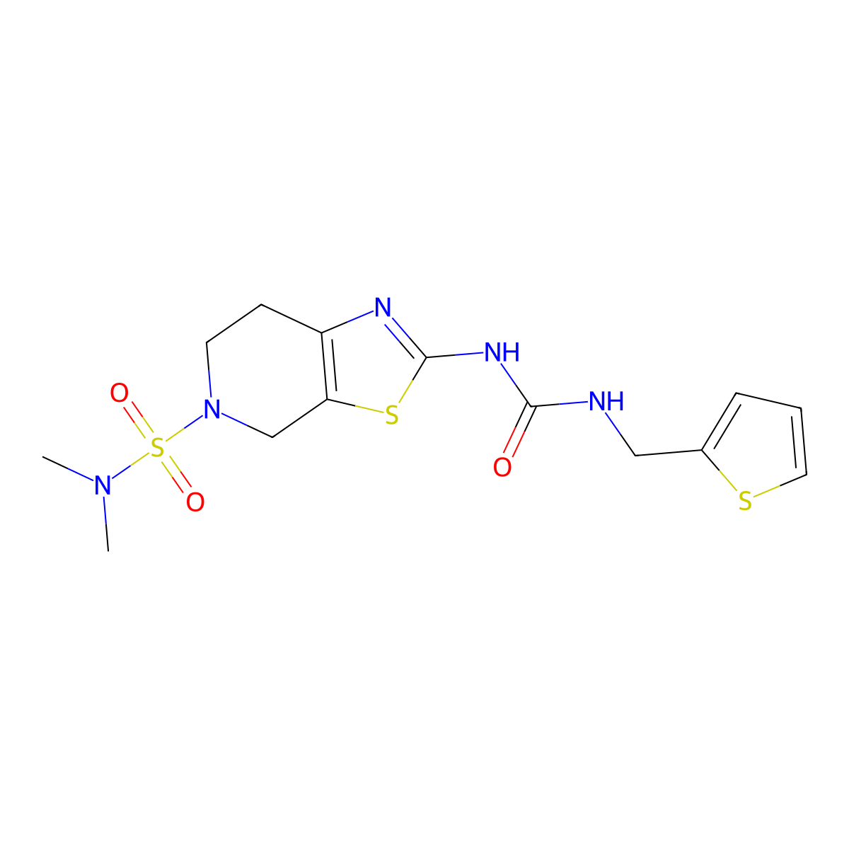 N,N-dimethyl-2-(3-(thiophen-2-ylmethyl)ureido)-6,7-dihydrothiazolo[5,4-c]pyridine-5(4H)-sulfonamide molecular structure, CAS 1448066-28-1