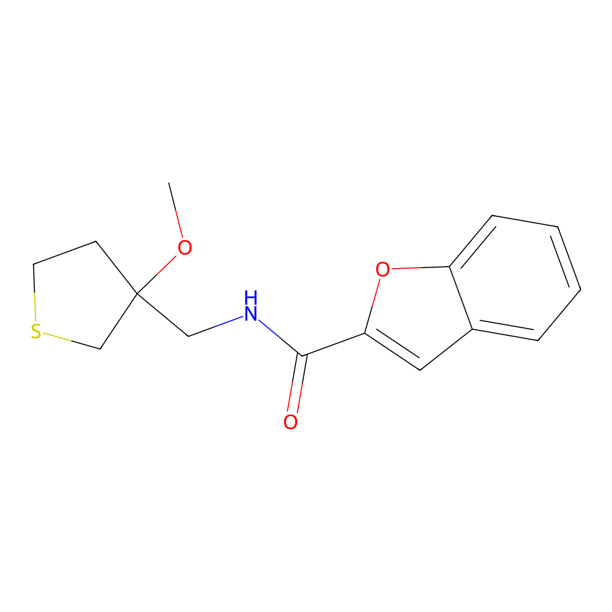 N-((3-methoxytetrahydrothiophen-3-yl)methyl)benzofuran-2-carboxamide molecular structure, CAS 1448066-29-2