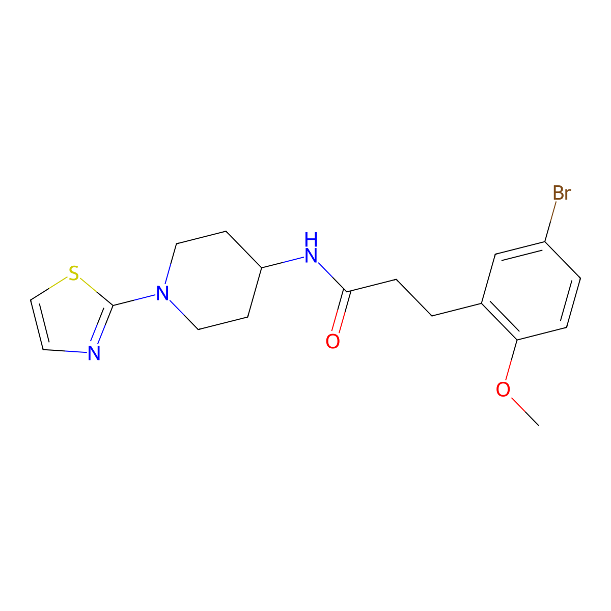3-(5-bromo-2-methoxyphenyl)-N-(1-(thiazol-2-yl)piperidin-4-yl)propanamide molecular structure, CAS 1448066-35-0