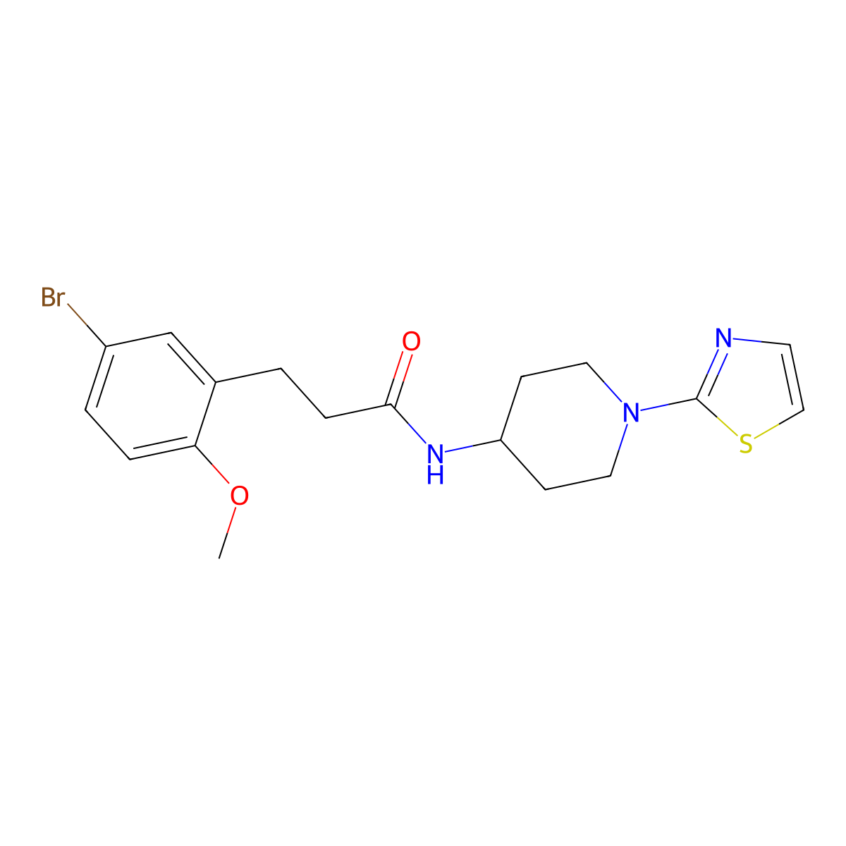 3-(5-bromo-2-methoxyphenyl)-N-(1-(thiazol-2-yl)piperidin-4-yl)propanamide molecular structure, CAS 1448066-35-0