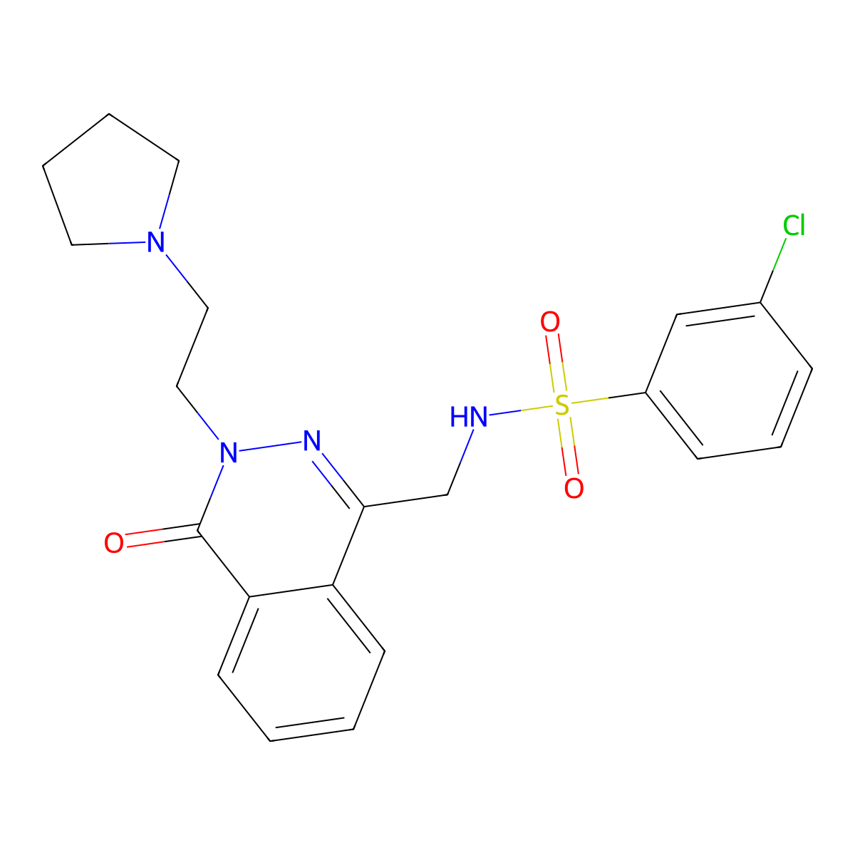 3-chloro-N-((4-oxo-3-(2-(pyrrolidin-1-yl)ethyl)-3,4-dihydrophthalazin-1-yl)methyl)benzenesulfonamide molecular structure, CAS 1448066-37-2