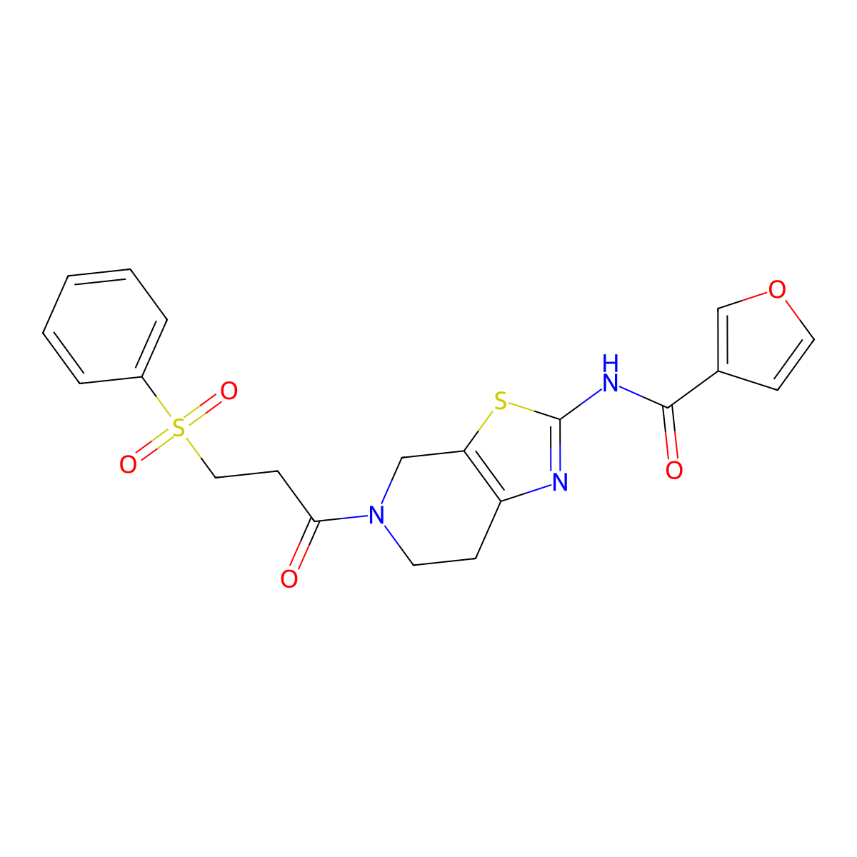 N-(5-(3-(phenylsulfonyl)propanoyl)-4,5,6,7-tetrahydrothiazolo[5,4-c]pyridin-2-yl)furan-3-carboxamide molecular structure, CAS 1448066-44-1