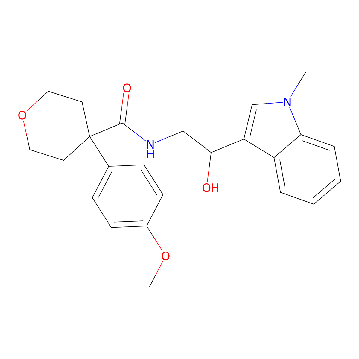 N-(2-hydroxy-2-(1-methyl-1H-indol-3-yl)ethyl)-4-(4-methoxyphenyl)tetrahydro-2H-pyran-4-carboxamide molecular structure, CAS 1448066-45-2
