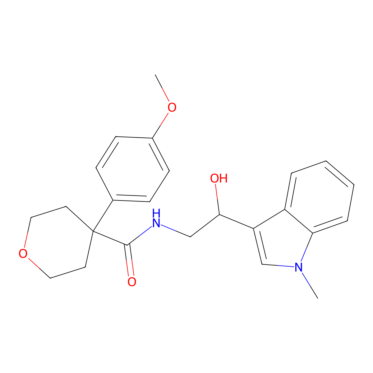 N-(2-hydroxy-2-(1-methyl-1H-indol-3-yl)ethyl)-4-(4-methoxyphenyl)tetrahydro-2H-pyran-4-carboxamide molecular structure, CAS 1448066-45-2