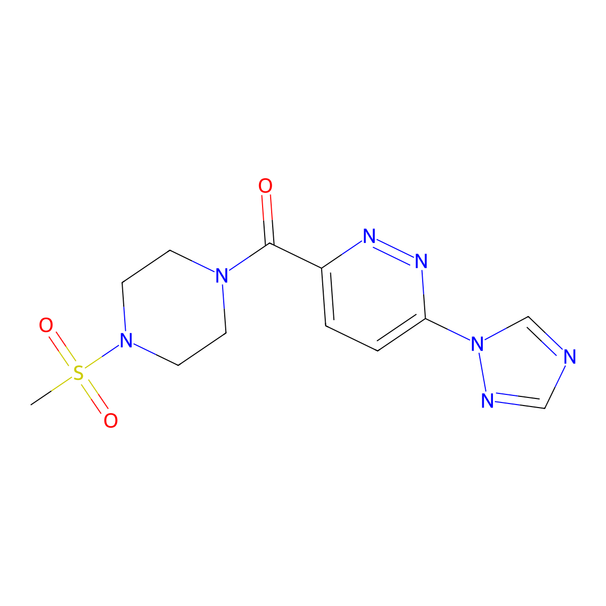 (6-(1H-1,2,4-triazol-1-yl)pyridazin-3-yl)(4-(methylsulfonyl)piperazin-1-yl)methanone molecular structure, CAS 1448066-46-3