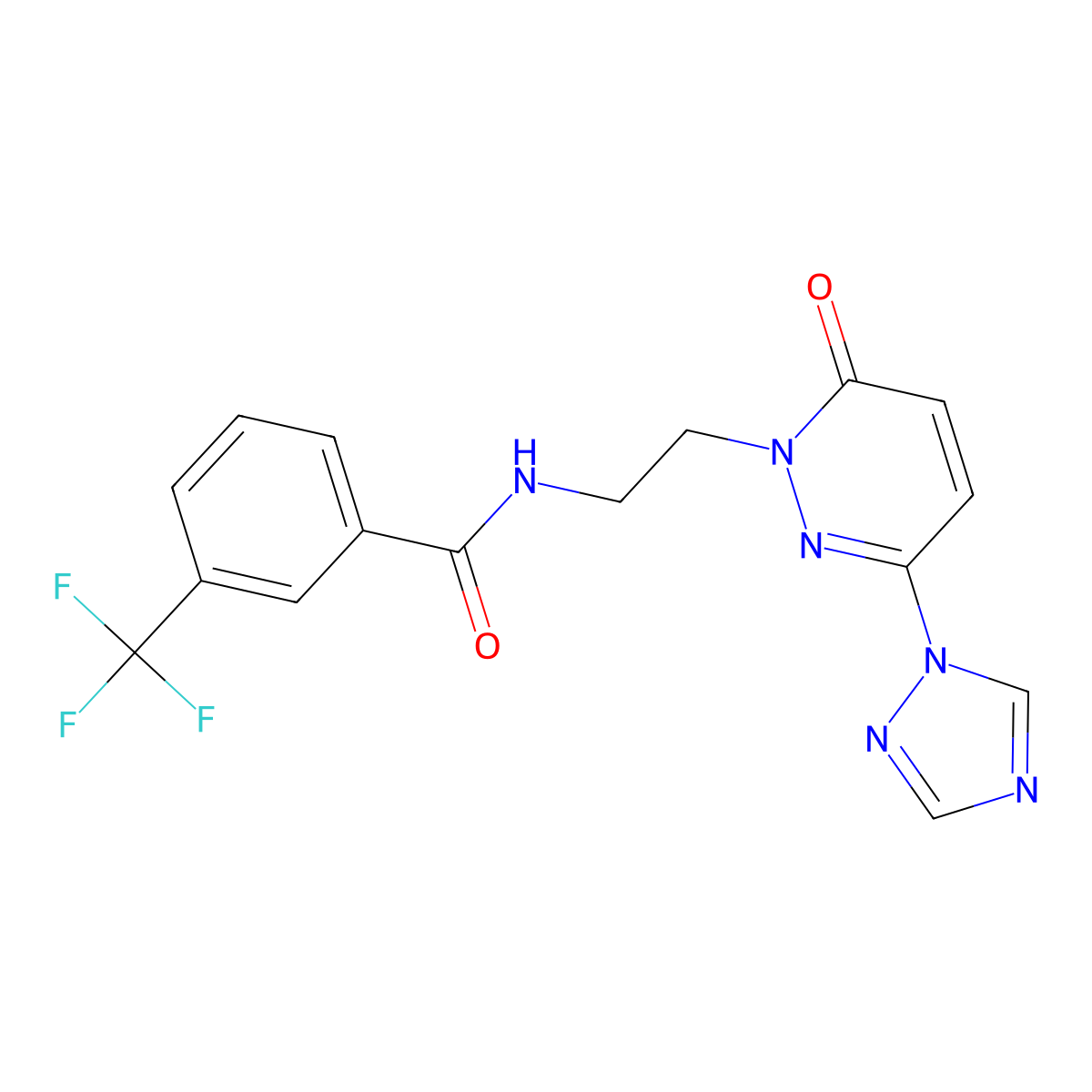 N-(2-(6-oxo-3-(1H-1,2,4-triazol-1-yl)pyridazin-1(6H)-yl)ethyl)-3-(trifluoromethyl)benzamide molecular structure, CAS 1448066-53-2