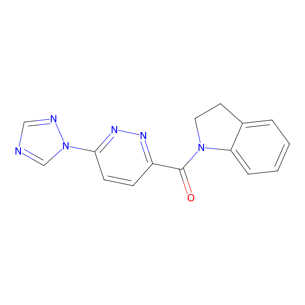 (6-(1H-1,2,4-triazol-1-yl)pyridazin-3-yl)(indolin-1-yl)methanone molecular structure, CAS 1448066-56-5