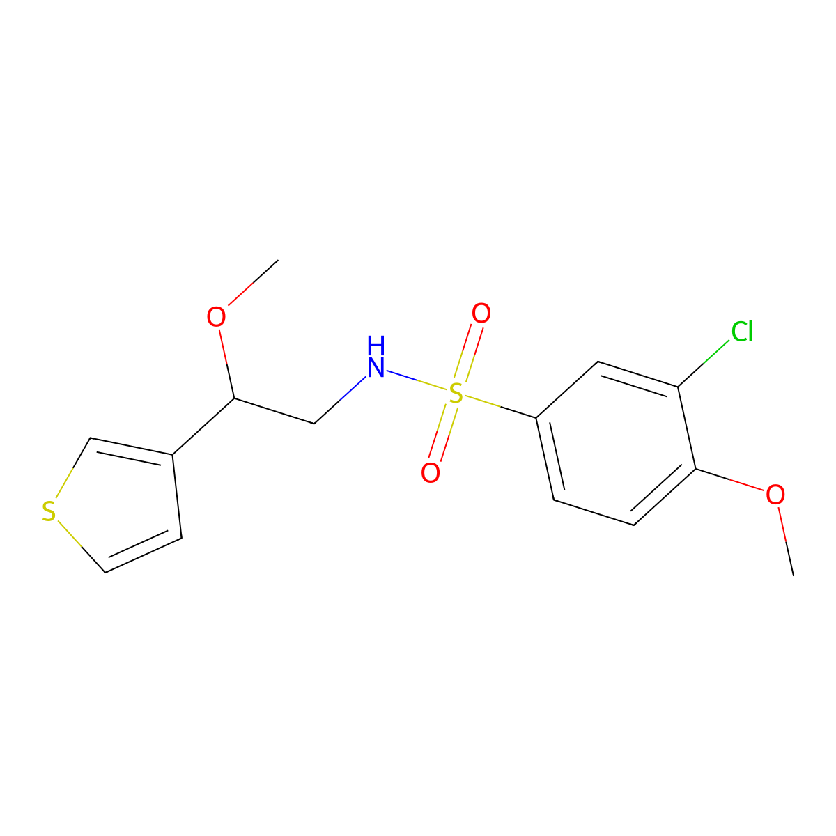 3-chloro-4-methoxy-N-(2-methoxy-2-(thiophen-3-yl)ethyl)benzenesulfonamide molecular structure, CAS 1448066-58-7